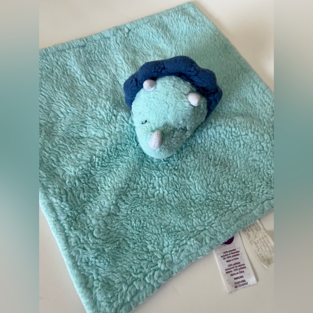 Parents Choice Blue Triceratops Dinosaur Security Blanket Baby Lovey Satin 12”